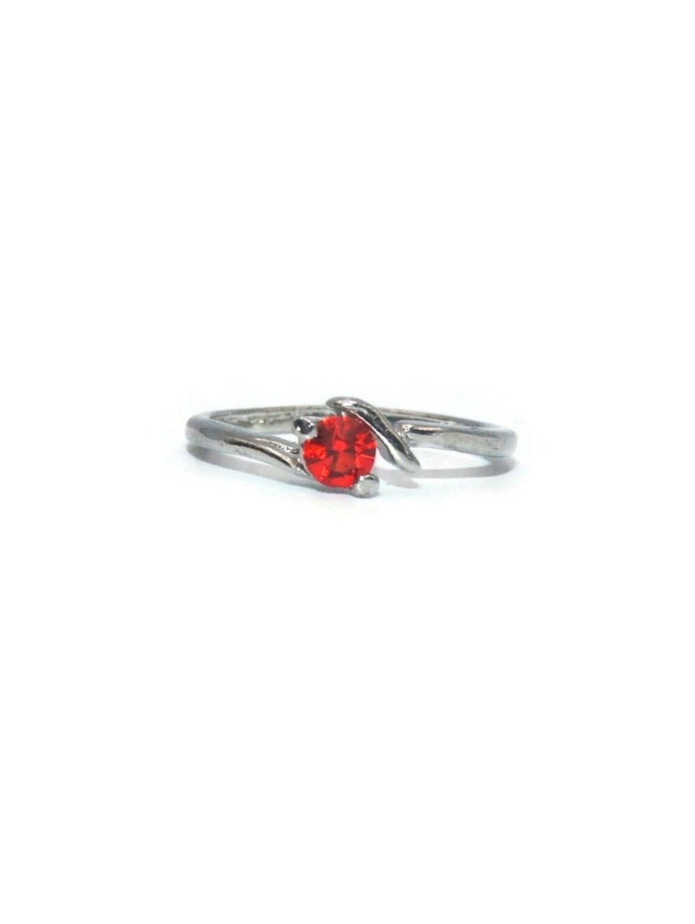Vintage Silver Tone and Red Rhinestone US Size 5 Ring. July Birthstone Ring.